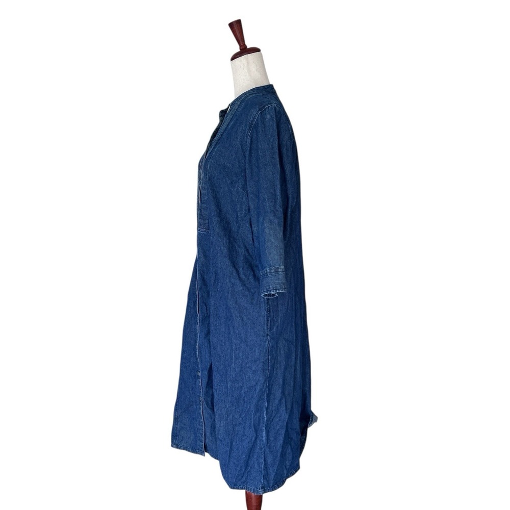The Vermont Country Store Dress Size Large 100% Cotton Denim Pleated Cottagecore - Picture 5 of 8